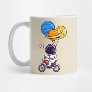 Cute Astronaut Riding Motorcycle With Planet Balloon Cartoon Mug